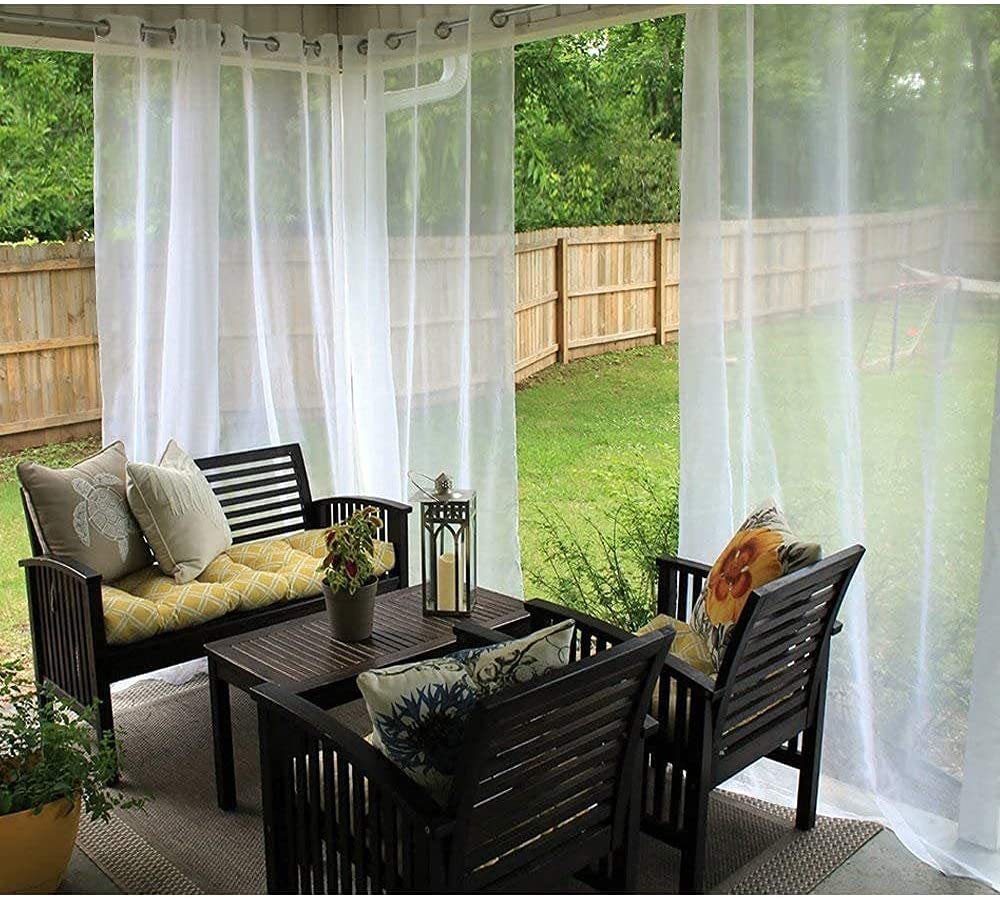 Outdoor Shading Door Curtain Waterproof Curtain Pavilion Balcony White Mesh Curtains Terrace Window Screen - My Store