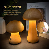 INS Wooden Cute Mushroom LED Night Light With Touch Switch Bedside Table Lamp For Bedroom Childrens Room Sleeping Night Lamps Home Decor - My Store
