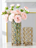 Hollow Out Glass Vases Golden Flower Arrangement Metal - My Store