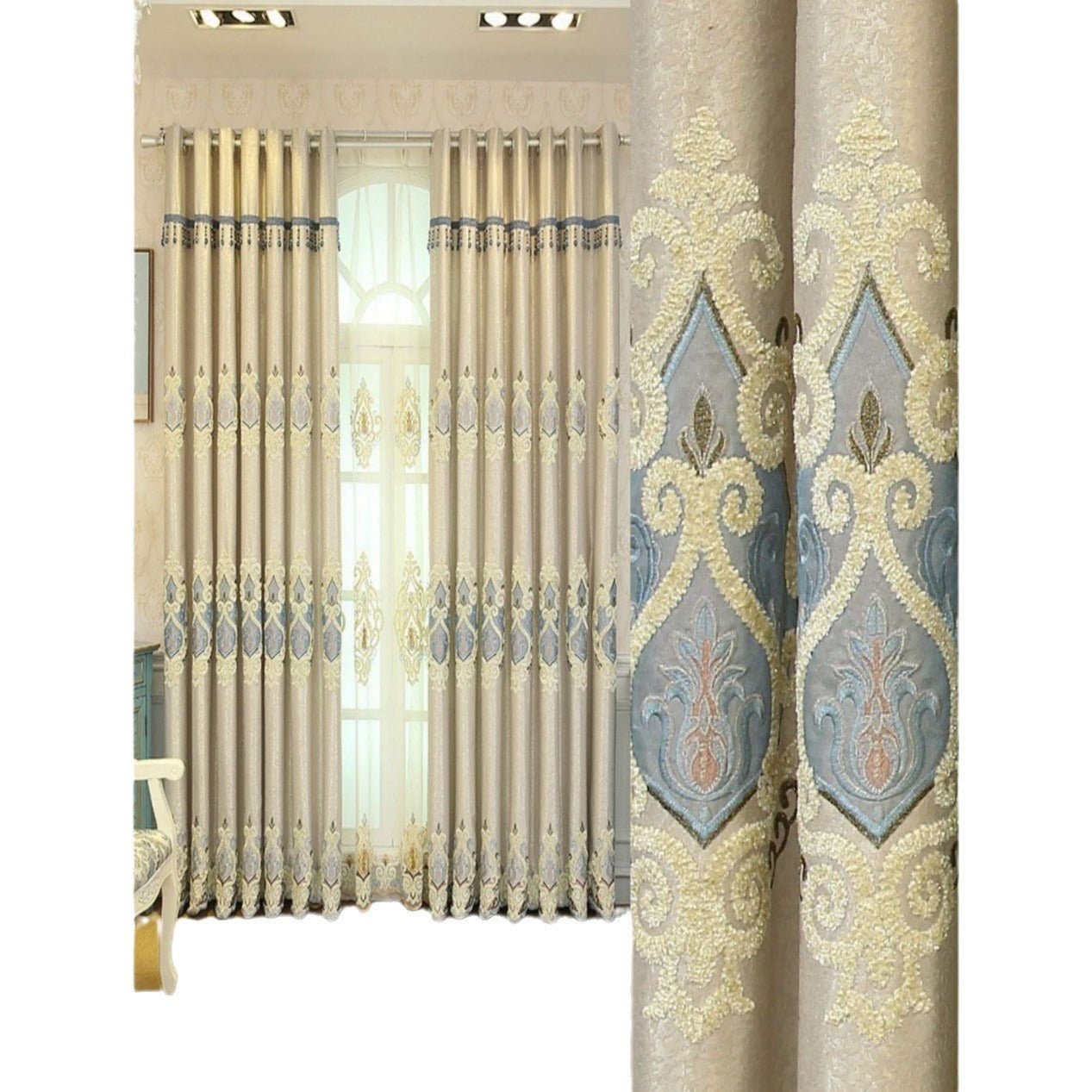 Crown European Embroidery Cloth Mesh Curtains Living Room Bedroom Simple - My Store