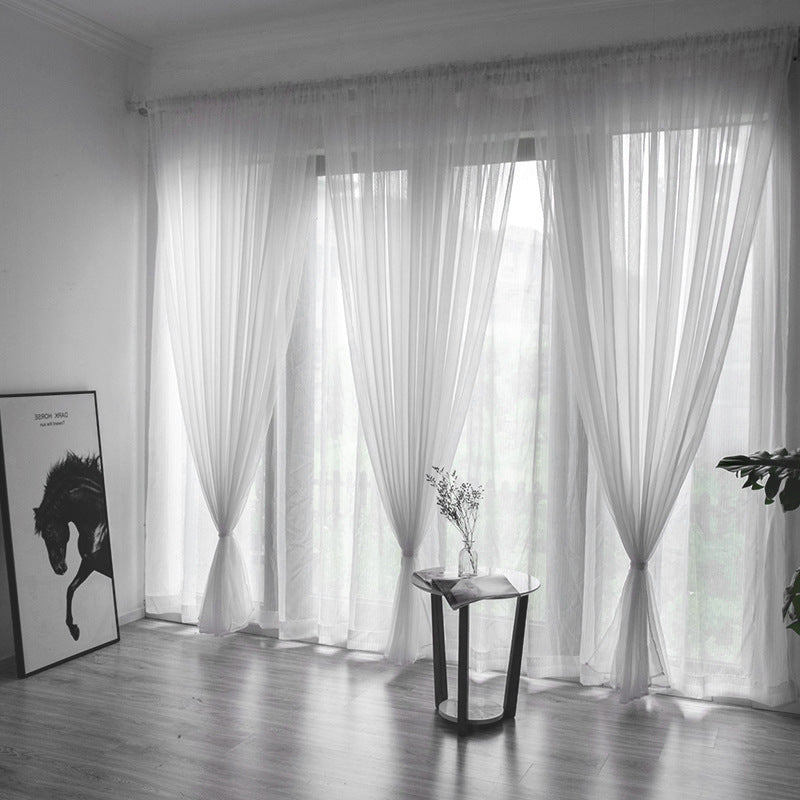 Solid Color Glass Mesh Curtains Transparent Color Ready-made Curtain Punch-free - My Store