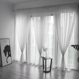 Solid Color Glass Mesh Curtains Transparent Color Ready-made Curtain Punch-free - My Store