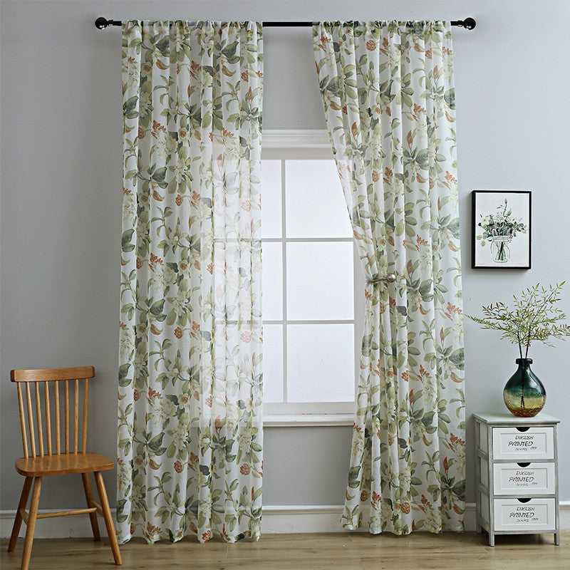 American-style Printed Cotton And Linen Window Sheer Small Curtains Semi-sheer Curtain Fabric - My Store