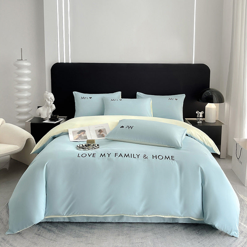 Contrast Color Pure Cotton Minimalist Bed Sheets Bedding Set - My Store