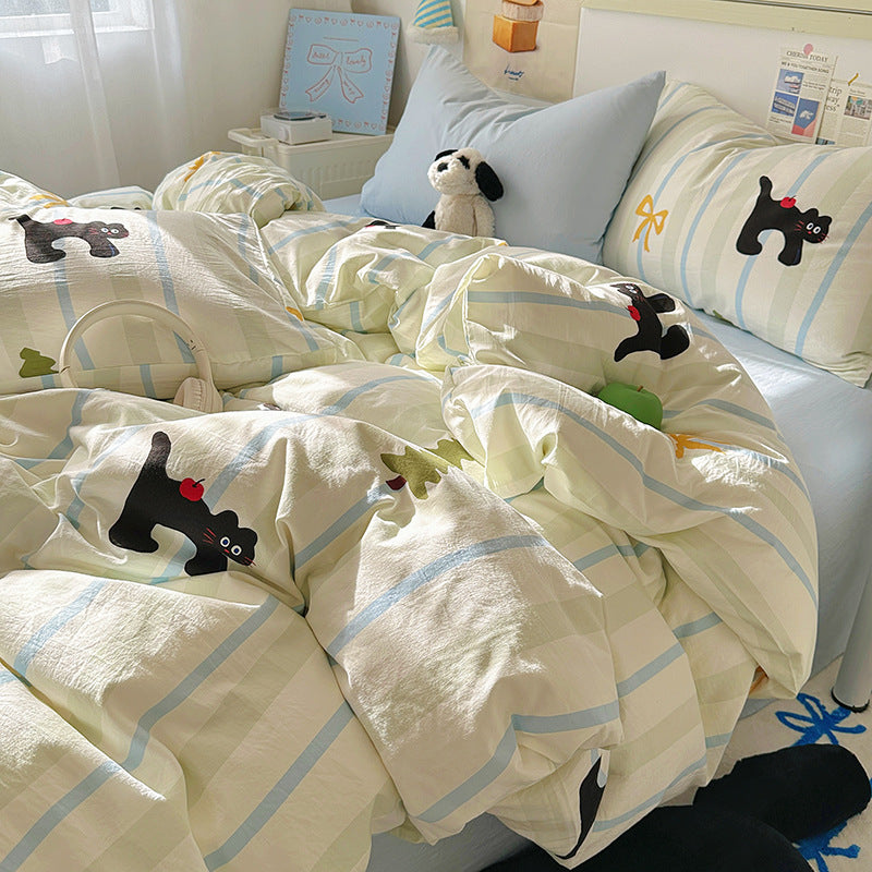 Cute Cartoon Cream-Style Cotton Bed Sheets And Duvet Covers - My Store