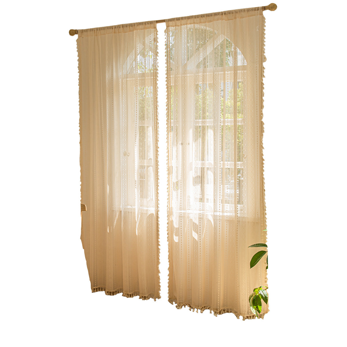 Wood Color Lace Mesh Curtains Living Room Bedroom - My Store