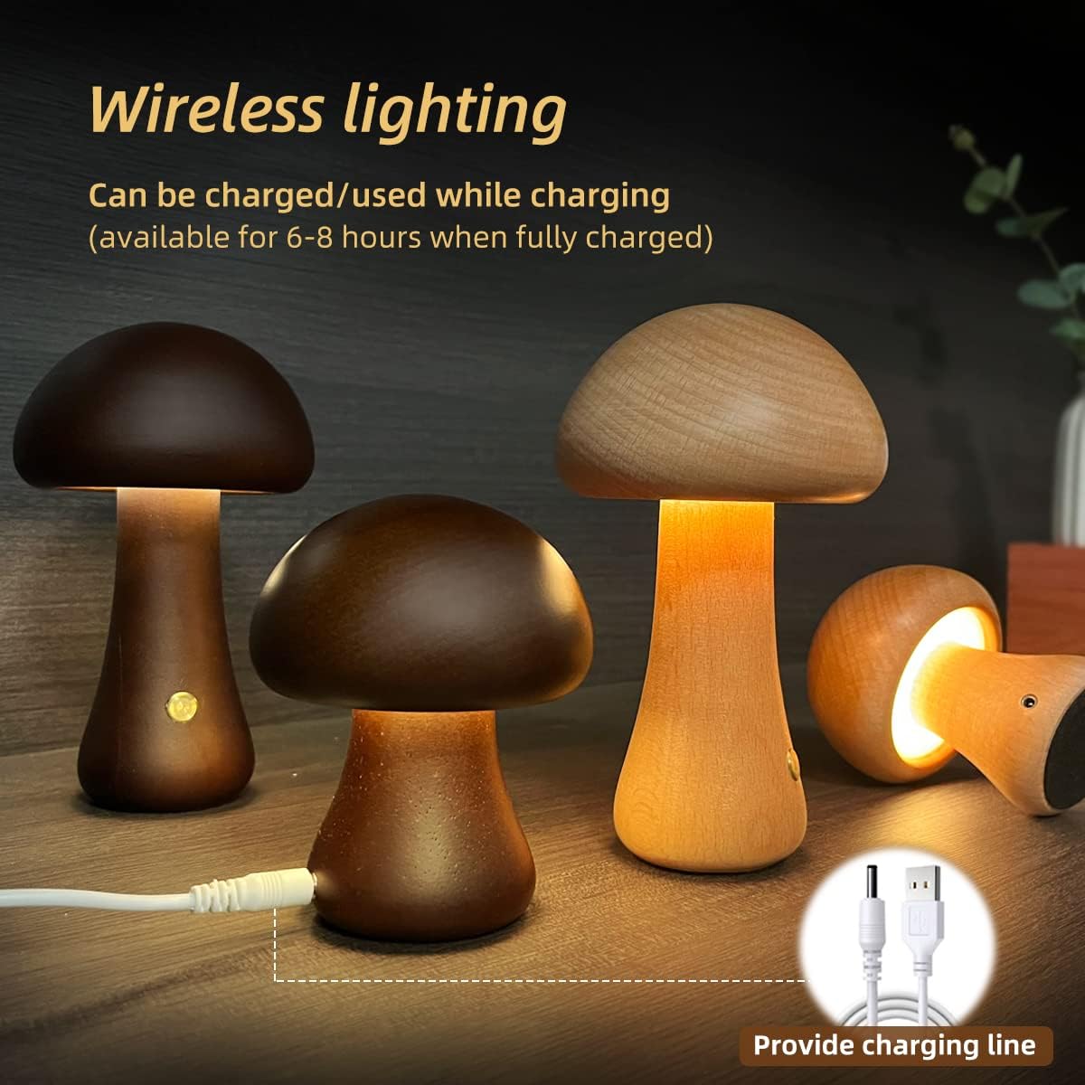 INS Wooden Cute Mushroom LED Night Light With Touch Switch Bedside Table Lamp For Bedroom Childrens Room Sleeping Night Lamps Home Decor - My Store