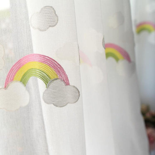 Children's Rainbow Gauze Curtains With Pastoral Embroidery - My Store