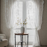 Lace-trimmed Balcony Bay Window With White Sand Partition And Wavy Pastoral Curtains - My Store