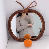 Handmade Rattan Retro Round Mirror Apple Mirror Household Make-up Mirror Wall Hanging Porch Decoration - My Store
