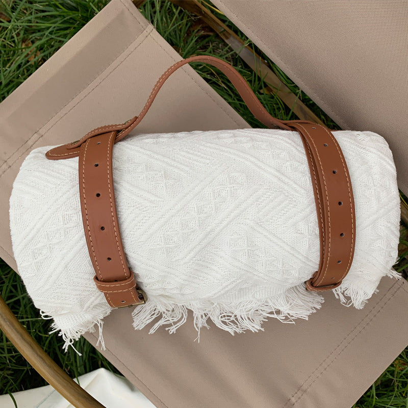 New Chessboard Plaid Knitted Thickened Camping Rugs Picnic Mat Fashion Tassel - My Store