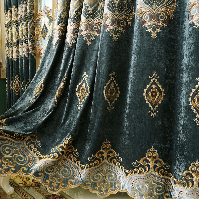 Blue Chenille Embroidered Curtains For Living Room Bedroom And Villa - My Store