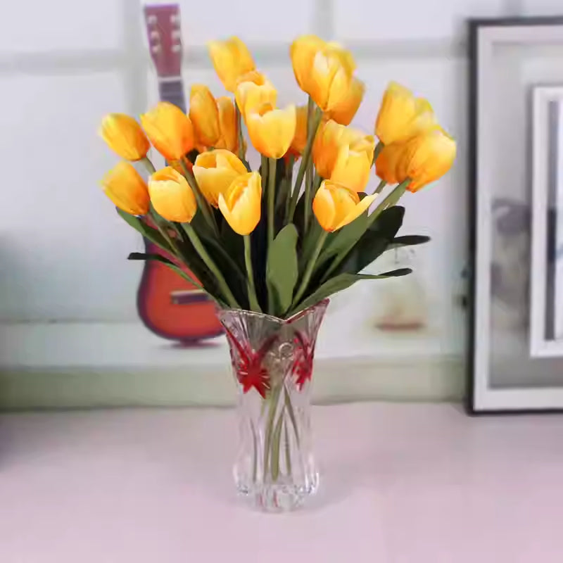 Tulip Artificial Flowers Artificial Floral Arrangement Glass Vase Set - My Store