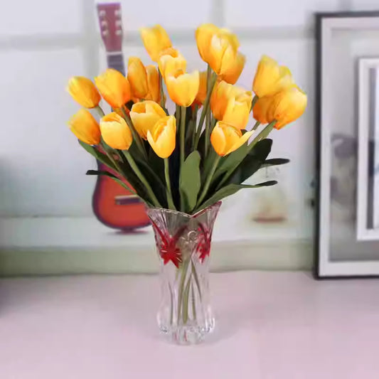 Tulip Artificial Flowers Artificial Floral Arrangement Glass Vase Set - My Store