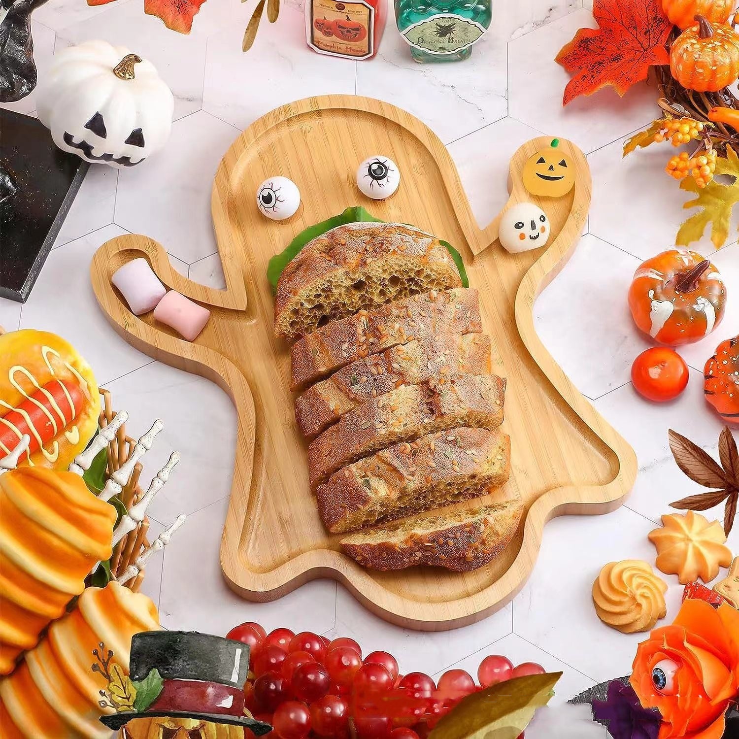 Halloween Ghost Wood Pan Plates Fruit Dishes Decorative Tray Dishes Funny Bamboo Wood Cheese Platter Tray For Candy Cookie Kitchen Gadgets - My Store