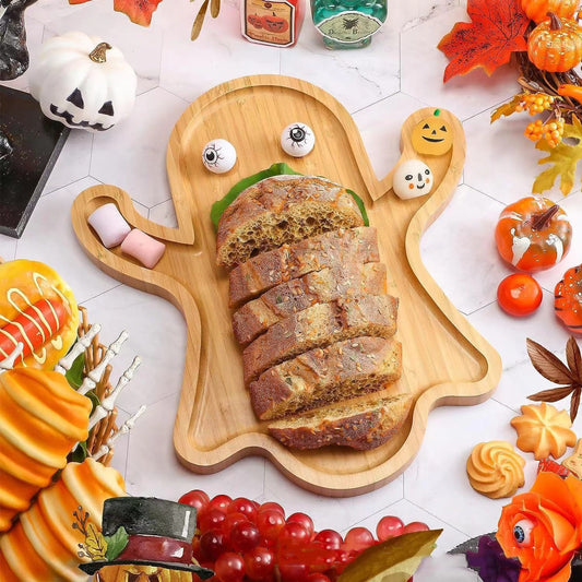Halloween Ghost Wood Pan Plates Fruit Dishes Decorative Tray Dishes Funny Bamboo Wood Cheese Platter Tray For Candy Cookie Kitchen Gadgets - My Store