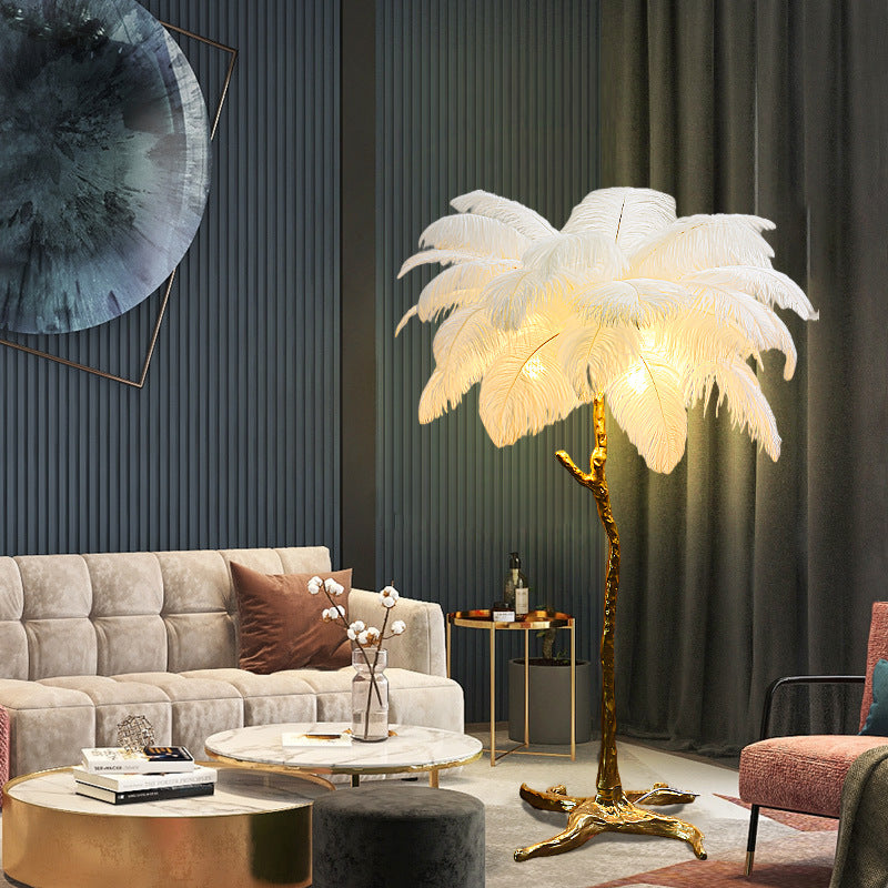 Bedroom Bedside Feather Lamp Copper Lamp Floor Lamp - My Store