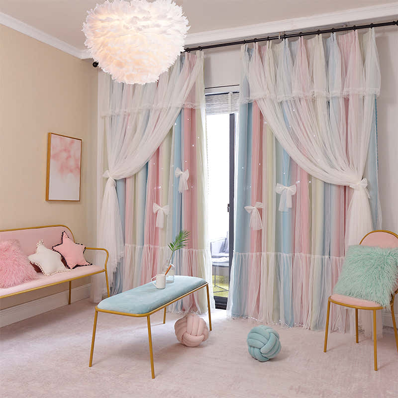 Nordic Simple Hollow Star Princess Wind Bedroom Blackout Curtains - My Store