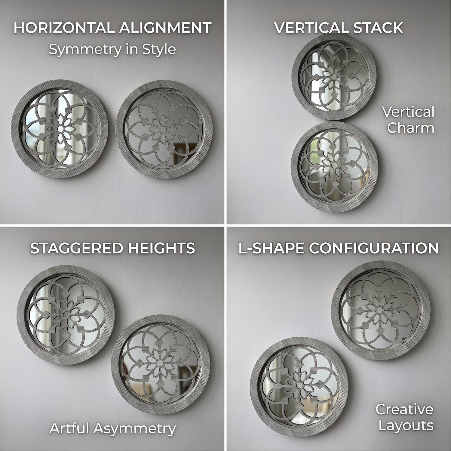 2 Pack Rustic Round Wooden Wall Mirror, Hollow Floral Carved Decorative Mirror, Farmhouse Wall Hanging Art For Home Decoration - My Store