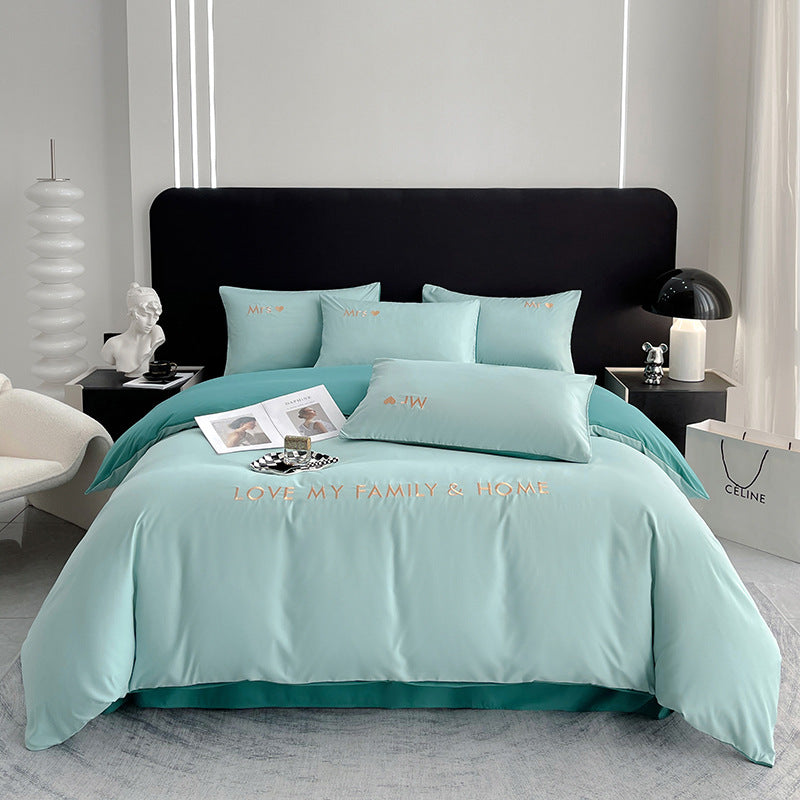 Contrast Color Pure Cotton Minimalist Bed Sheets Bedding Set - My Store