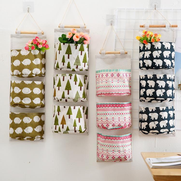 Wall-mounted Three-pocket Storage Hanging Bag Wall Hanging Mobile Phone Hanging Students - My Store