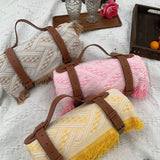 New Chessboard Plaid Knitted Thickened Camping Rugs Picnic Mat Fashion Tassel - My Store