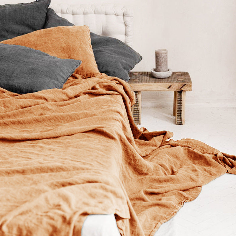 Nordic Style Linen Solid Color Single And Double Bed Sheets - My Store