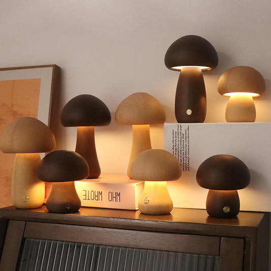 INS Wooden Cute Mushroom LED Night Light With Touch Switch Bedside Table Lamp For Bedroom Childrens Room Sleeping Night Lamps Home Decor - My Store