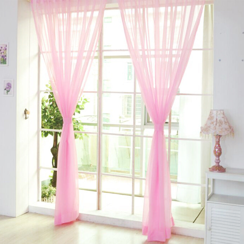 Solid Color Glass Mesh Curtains Transparent Color Ready-made Curtain Punch-free - My Store