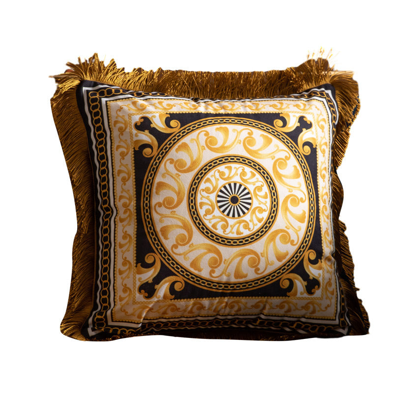 Pillow Sofa High-grade Sense Duplex Printing Tassel Waist Pillow Back Luxury Pillows - My Store