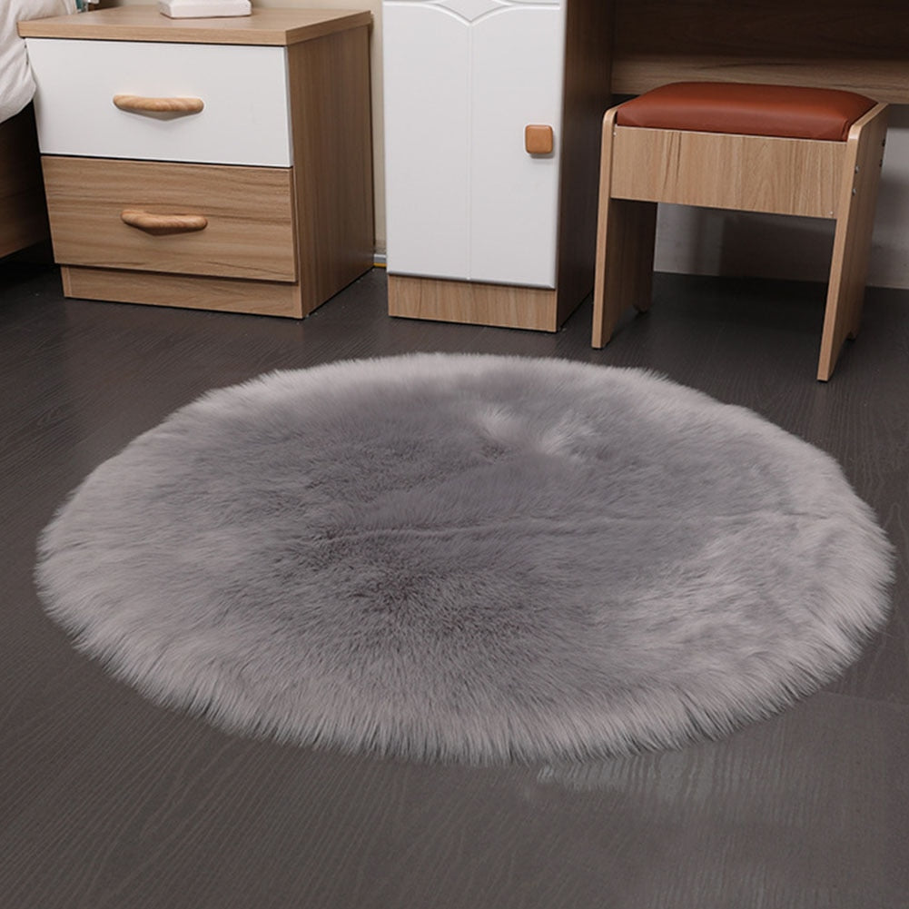 Round Soft Faux Sheepskin Fur Area Rugs for Bedroom Living Room Floor Shaggy Plush Carpet White Home Floor Mat Rug Bedside Rugs - My Store