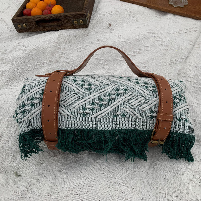 New Chessboard Plaid Knitted Thickened Camping Rugs Picnic Mat Fashion Tassel - My Store