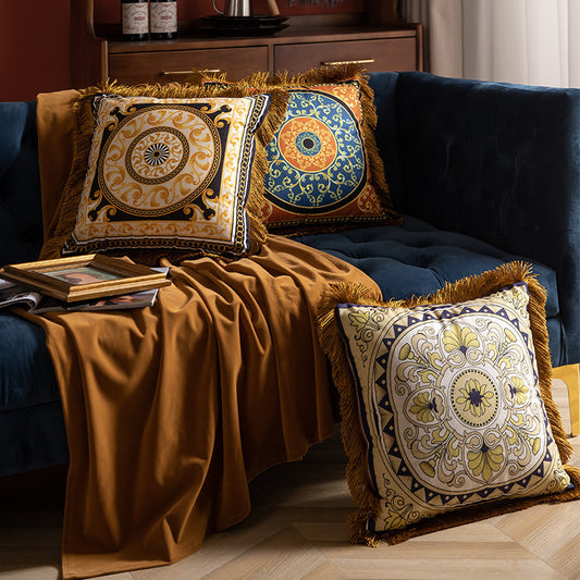 Pillow Sofa High-grade Sense Duplex Printing Tassel Waist Pillow Back Luxury Pillows - My Store