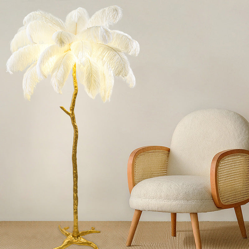 Bedroom Bedside Feather Lamp Copper Lamp Floor Lamp - My Store
