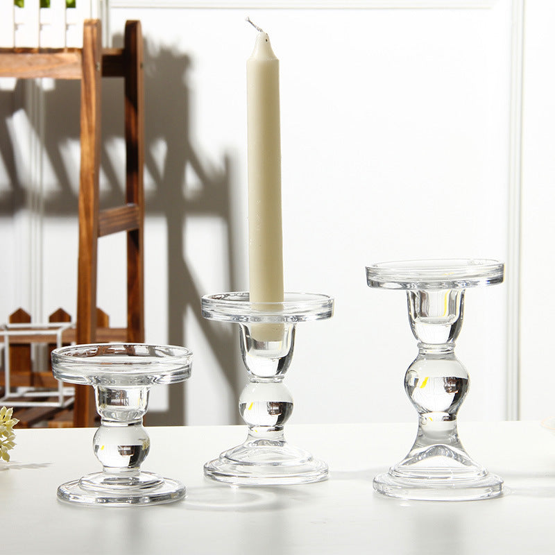 Glass Candle Holder Transparent Glass Set Candle Holder High Foot Crafts Wax Holder - My Store