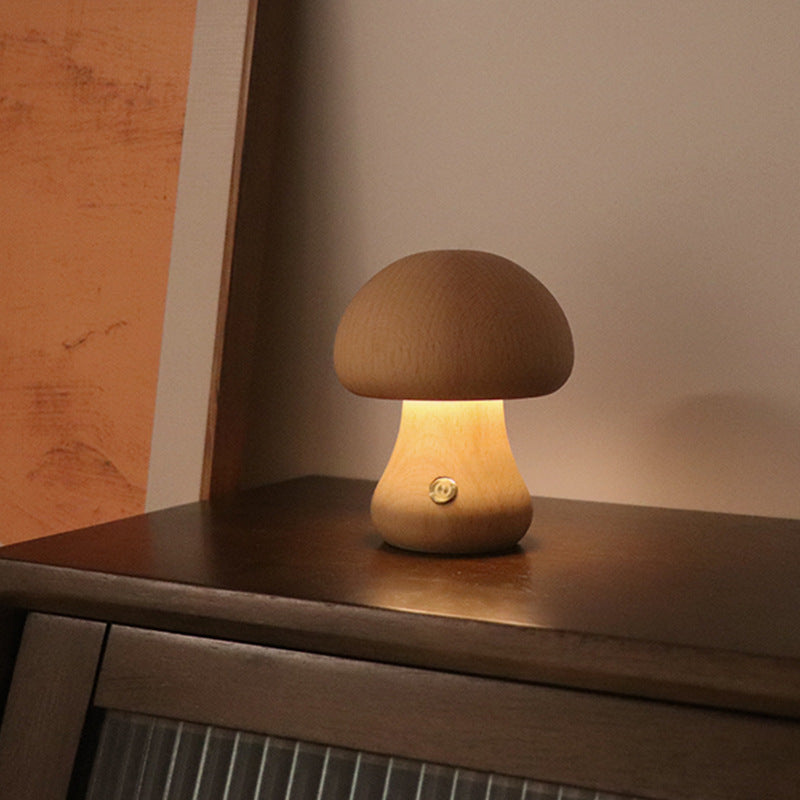 INS Wooden Cute Mushroom LED Night Light With Touch Switch Bedside Table Lamp For Bedroom Childrens Room Sleeping Night Lamps Home Decor - My Store