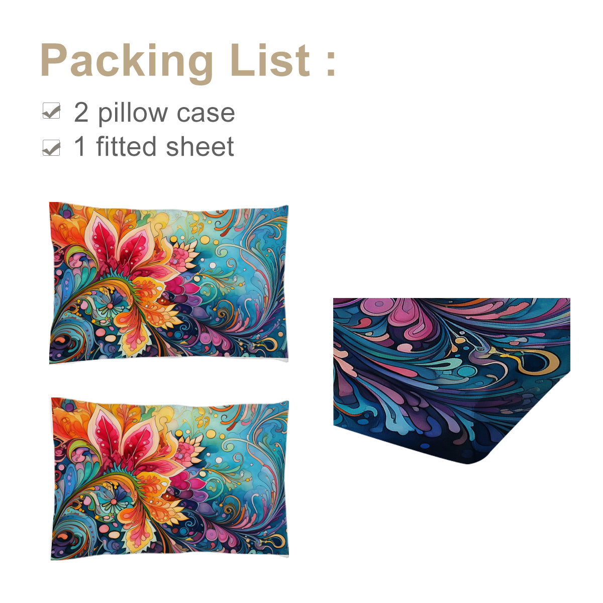 Bedding Fitted Sheet With Deep Pocket Mattress Cover Sheets,Colorful Flowers Printed Fabric Bed Sheets - My Store