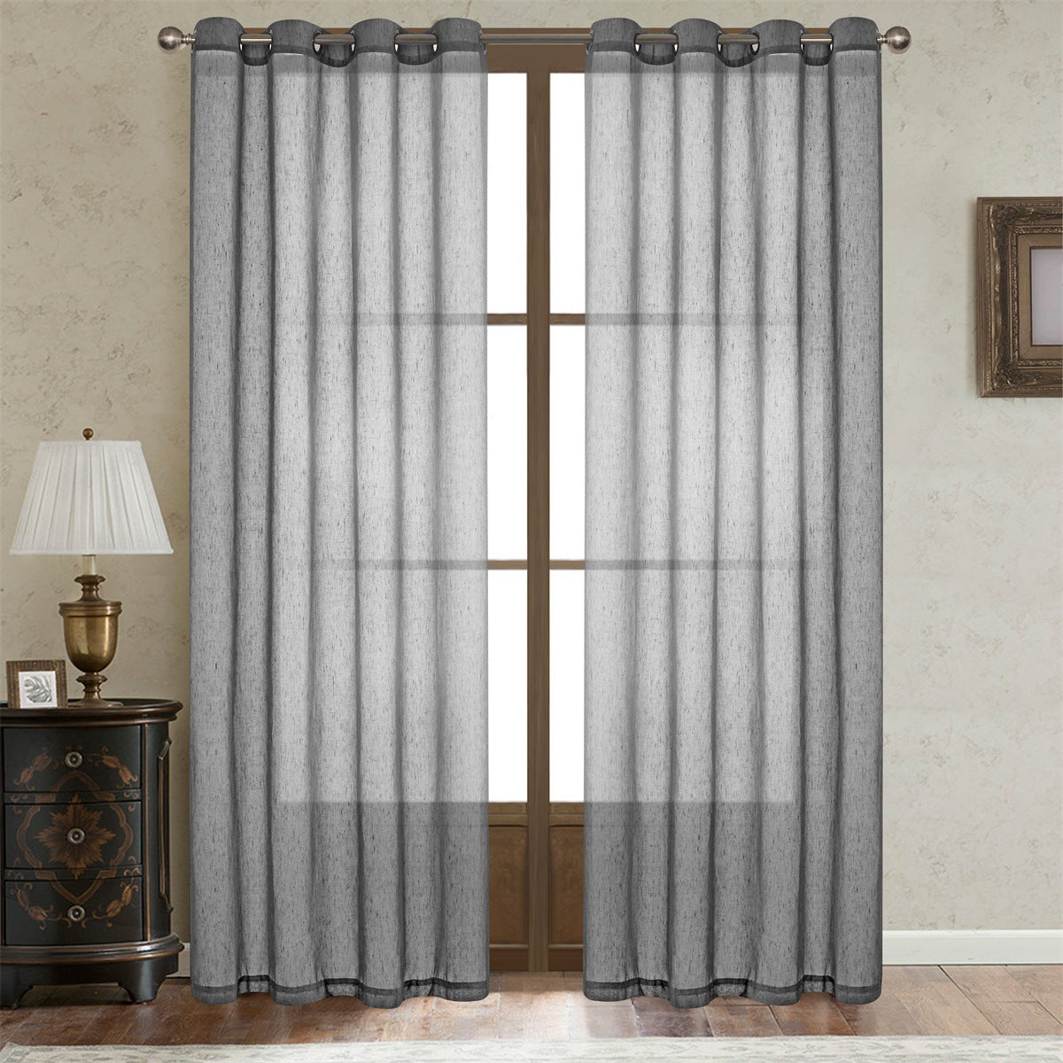 Faux Linen Grommet Sheer Curtains, Solid Color Semi Transparent Voile Curtain Panels, Modern Simple Window Drapes For Bedroom Living Room, Ready Made Home Window Curtain - My Store