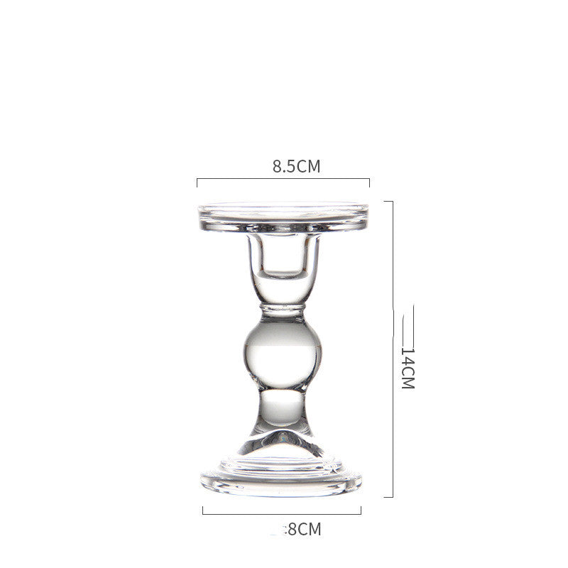 Glass Candle Holder Transparent Glass Set Candle Holder High Foot Crafts Wax Holder - My Store