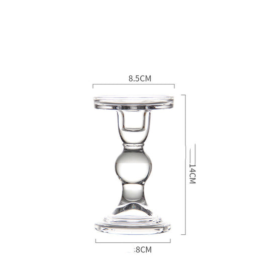 Glass Candle Holder Transparent Glass Set Candle Holder High Foot Crafts Wax Holder - My Store
