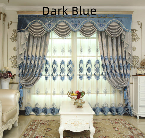 Blue Chenille Embroidered Curtains For Living Room Bedroom And Villa - My Store