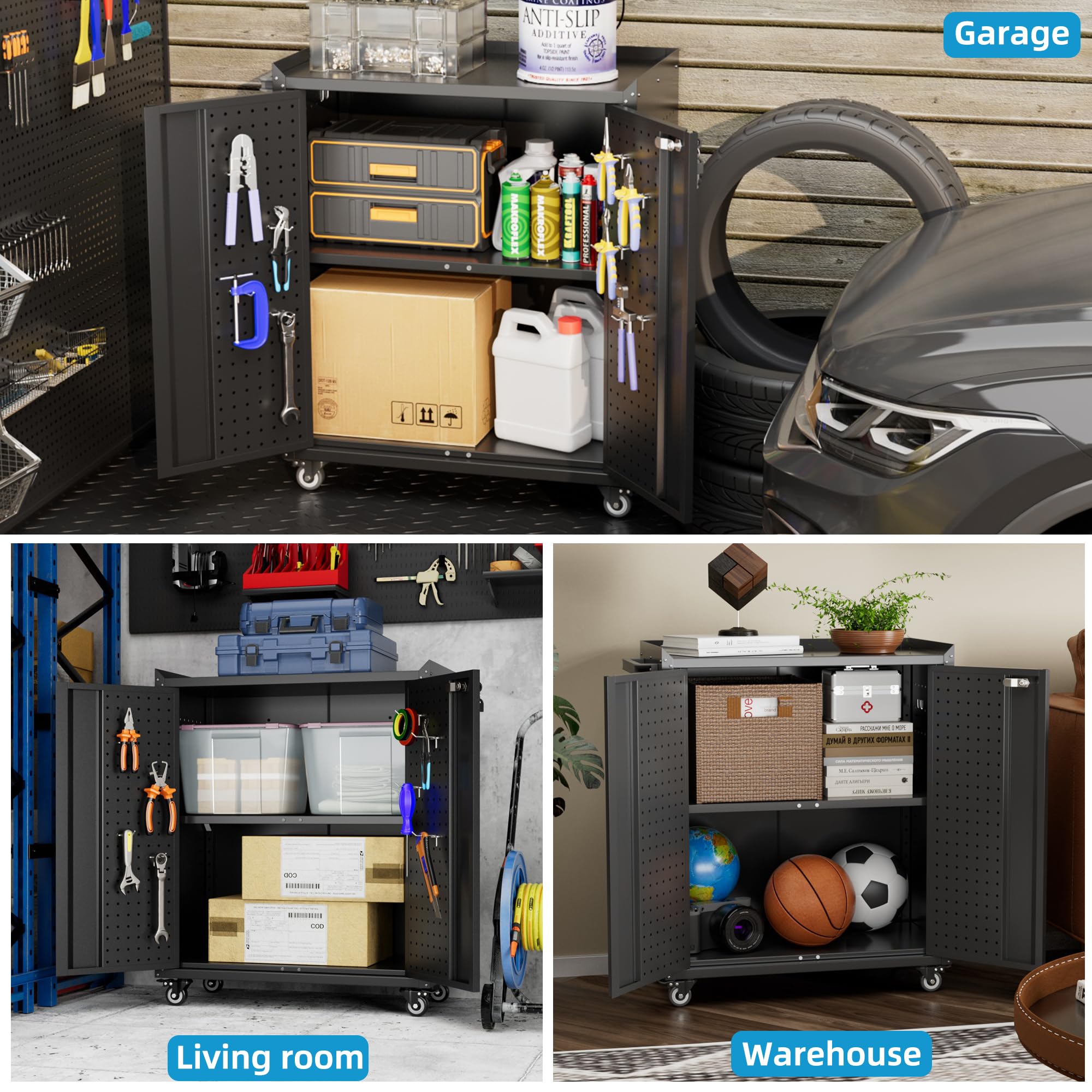 Metal Storage Cabinet With Wheels Rolling Storage Cabinet With 2 Doors And Adjustable Shelves - My Store
