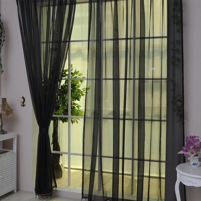 Solid Color Glass Mesh Curtains Transparent Color Ready-made Curtain Punch-free - My Store