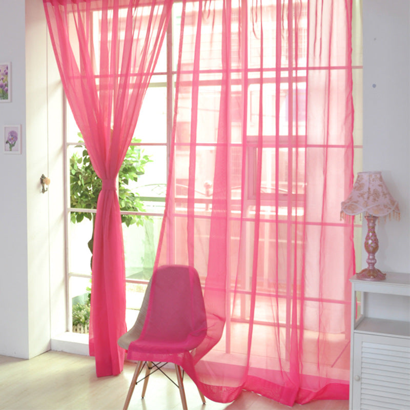 Solid Color Glass Mesh Curtains Transparent Color Ready-made Curtain Punch-free - My Store