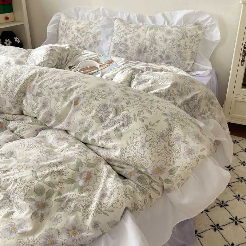 Four-piece Bed Set Washed Cotton Duvet Cover Sheets - My Store
