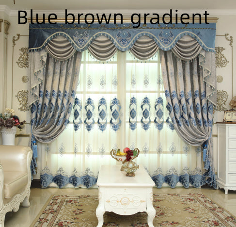 Blue Chenille Embroidered Curtains For Living Room Bedroom And Villa - My Store