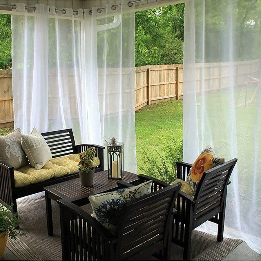 Outdoor Shading Door Curtain Waterproof Curtain Pavilion Balcony White Mesh Curtains Terrace Window Screen - My Store