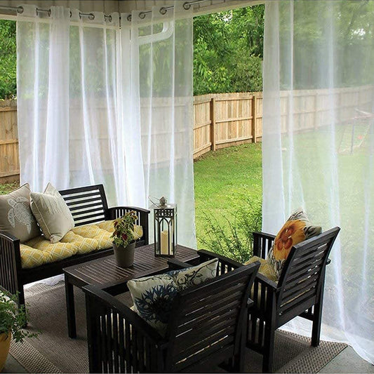 Outdoor Shading Door Curtain Waterproof Curtain Pavilion Balcony White Mesh Curtains Terrace Window Screen - My Store