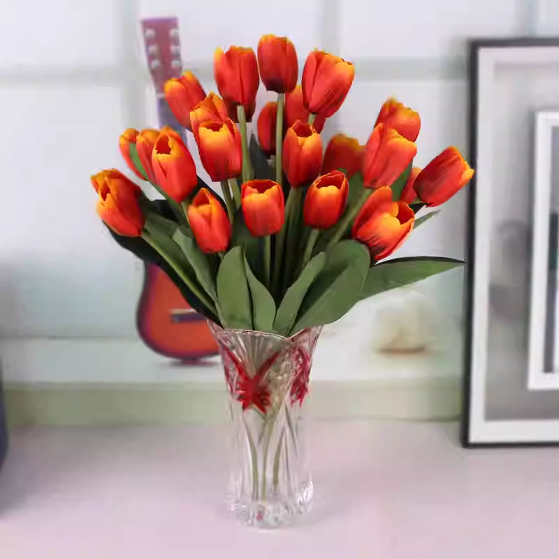 Tulip Artificial Flowers Artificial Floral Arrangement Glass Vase Set - My Store
