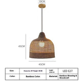 Dining Room Chandelier Retro Tea Room Living Room Bedroom Wooden Rattan Lamps - My Store
